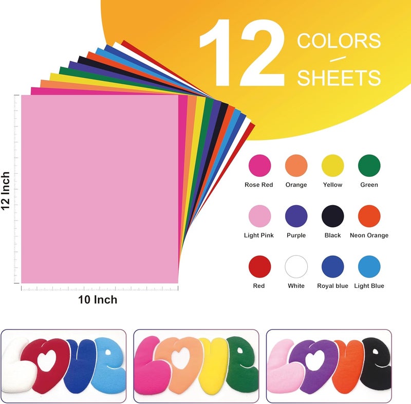 HTVJOYDO 12Pcs Puff Vinyl Heat Transfer, 12x10Inch Assorted Colors 3D Puff HTV, DIY Iron-on Vinyl for T-Shirts, Easy to Cut and Weed, Compatible with Cricut or Cameo (12 Colors Puff) - Image 2